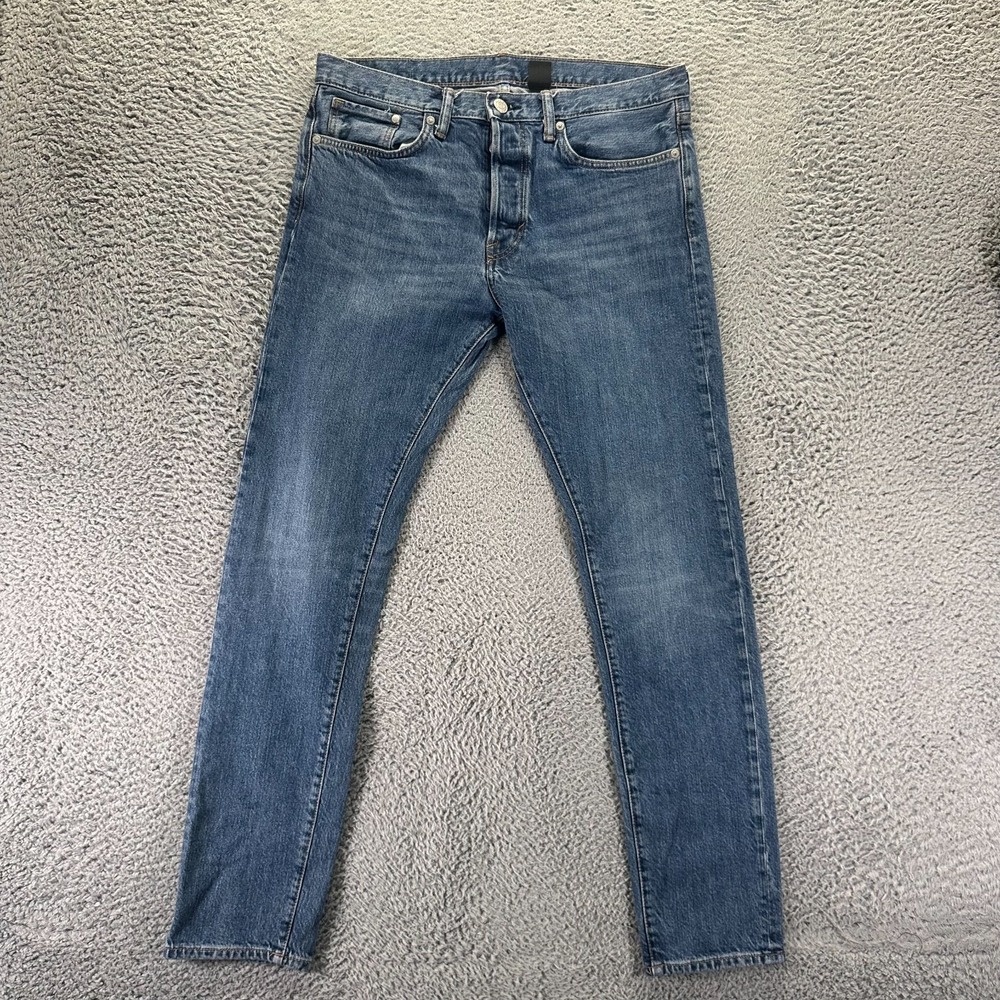 H&M &Denim Jeans Mens 34x32 Blue Cotton Straight Slim Button-Fly Faded Stretch